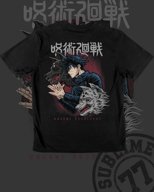 🐺 MEGUMI FUSHIGURO – Playera anime con lobos divinos | Estilo Jujutsu Kaisen