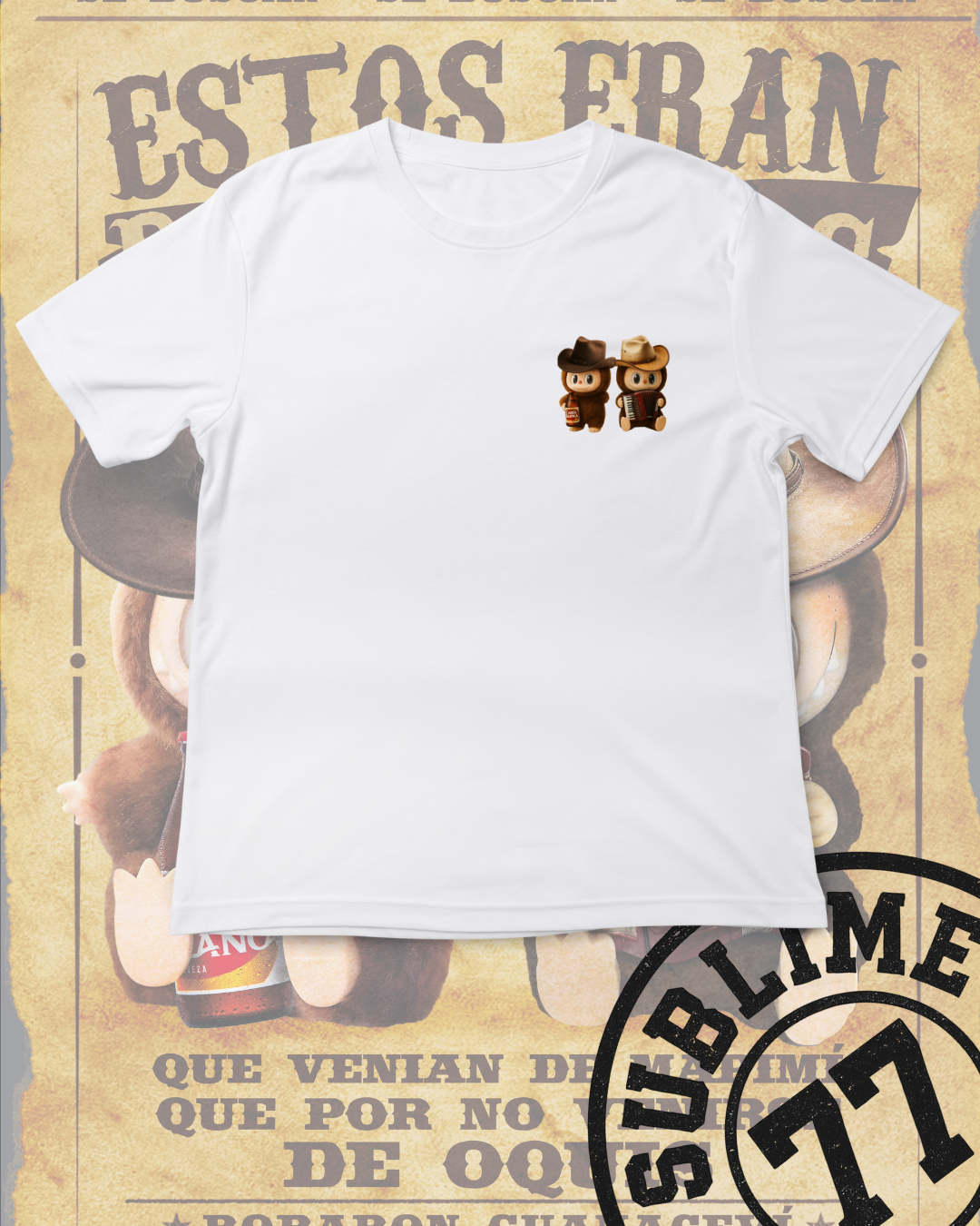 🔥 “Labubus De Mapimí pa’l mundo” — Camiseta Wanted Dos Amigos (Carta Blanca Edition)