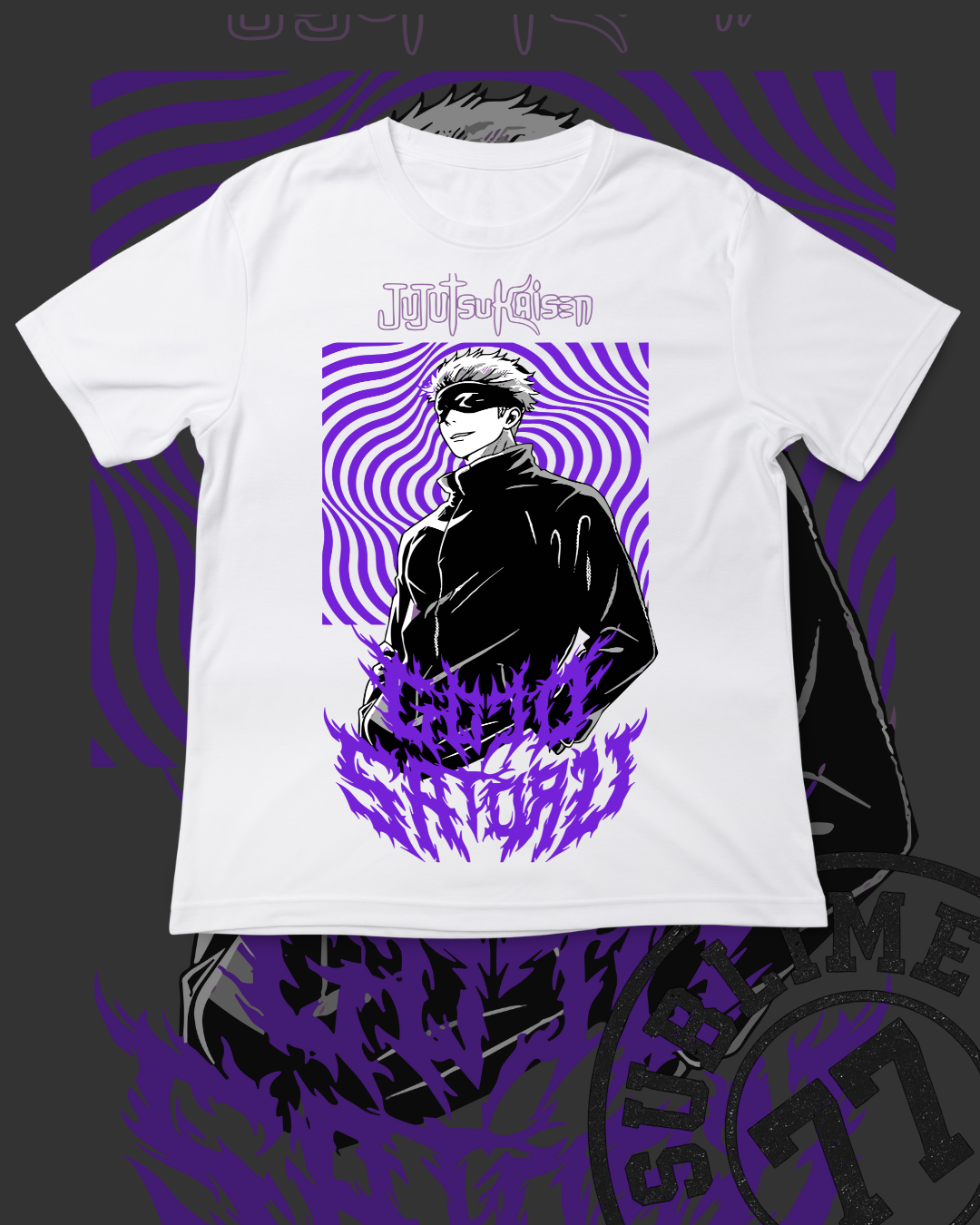 🔮 GOJO SATORU – Playera anime psicodélica | Jujutsu Kaisen edición púrpura